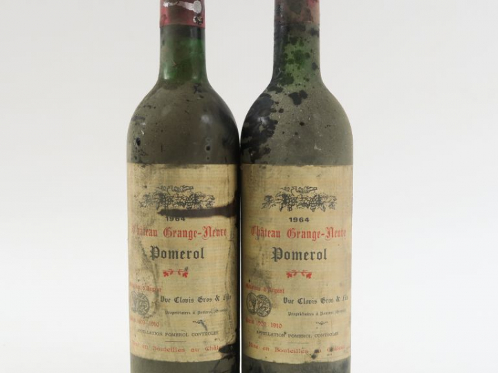 2 BOUTEILLES CHÂTEAU GRANGE NEUVE C. GROS POMEROL - 1964 - 1 BG/1 LB-H