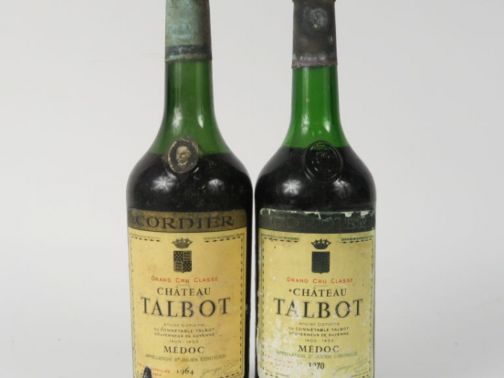 2 BOUTEILLES CHÂTEAU TALBOT GCC ST JULIEN : 1 de 1964 6.5 CM - 1 de 19