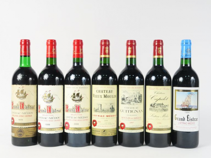 7 BOUTEILLES LISTRAC MÉDOC : 3 GRAND LISTRAC 1 de 1970 BG/1 de 1998/1 