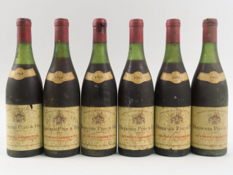Vente aux enchères 6 BOUTEILLES GEVREY CHAMBERTIN HUGUENIN PÈRE   FILS - 1964 - 2 à 3 CM/