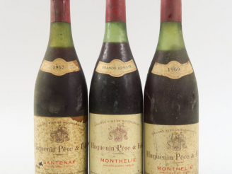 Vente aux enchères 3 BOUTEILLES HUGUENIN PÈRE   FILS : 1 SANTENAY 1967 3.5 CM - 1 MONTHÉL