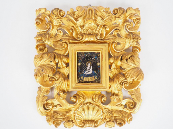 Email de Limoges XVIIème « Enfant Jésus à la Croix » Dans un cadre XIX