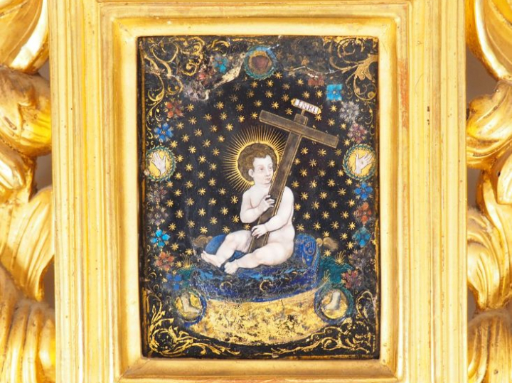 Email de Limoges XVIIème « Enfant Jésus à la Croix » Dans un cadre XIX