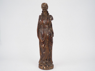 Vente aux enchères Sculpture XVIIème en bois sculpté et polychrome.  « Jeune femme à l'an