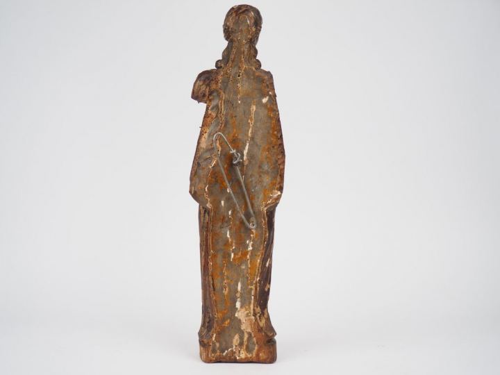 Sculpture XVIIème en bois sculpté et polychrome.  « Jeune femme à l'an