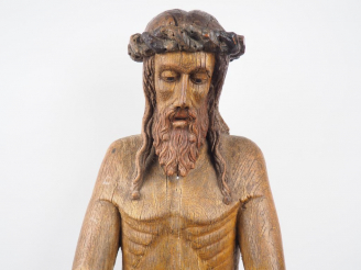 Vente aux enchères Christ aux liens en chêne sculpté avec traces de polychromie, dos creu