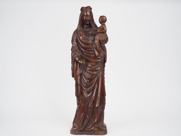 Sculpture fin XVIIème début XVIIIème en chêne sculpté. « Vierge à l’En