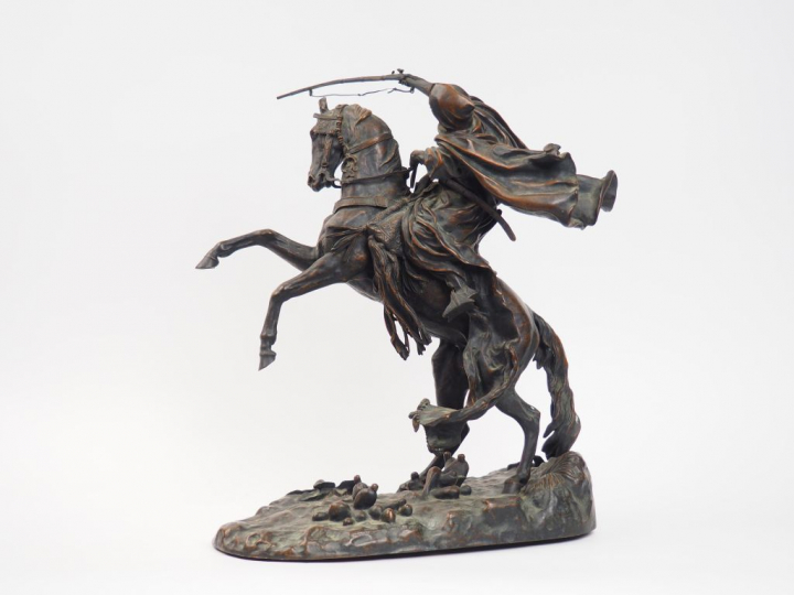 Eugène LANCERAY  "Cavalier arabe" Sculpture en bronze.  Signée.  H. 52