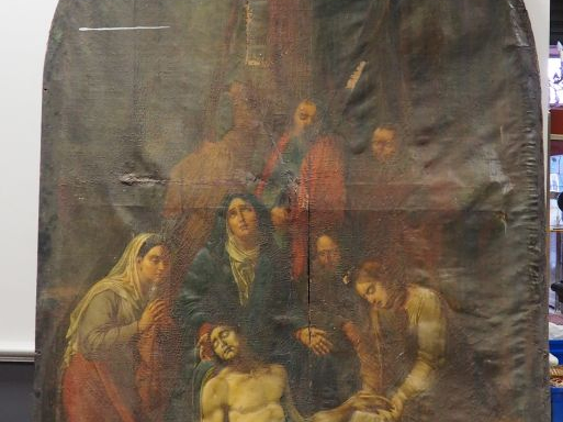 Ecole française XIXème  "Descente de croix" Très grande composition hu