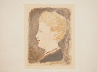 Vente aux enchères Henry CROS (atttribué à) "Profil de jeune femme au collier".  Aquarell