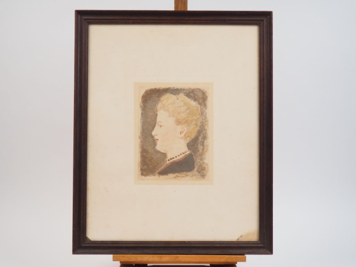 Henry CROS (atttribué à) "Profil de jeune femme au collier".  Aquarell
