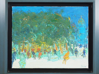 Vente aux enchères FUSARO. "Le jardin public" Huile sur toile, signée en bas à droite. Di
