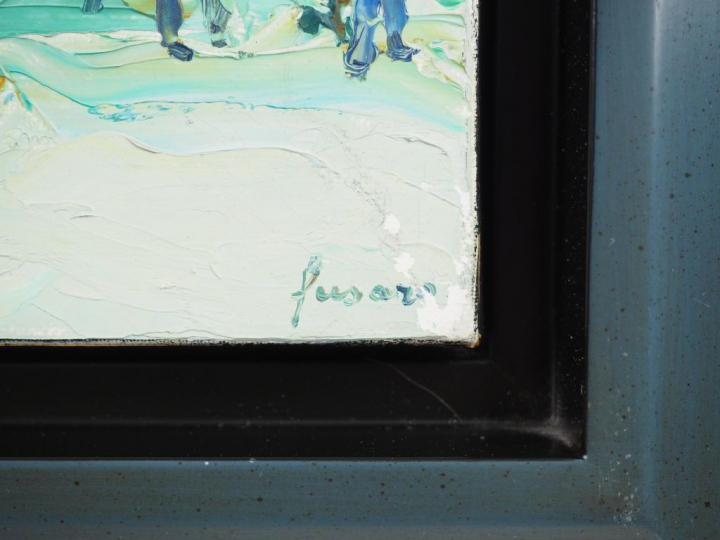 FUSARO. "Le jardin public" Huile sur toile, signée en bas à droite. Di