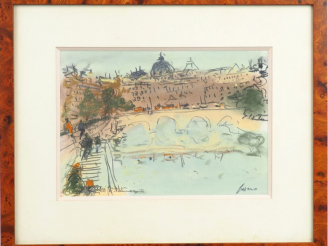 Vente aux enchères FUSARO  "Paris, les quais de Seine" Dessin signé en bas à droite Dim. 