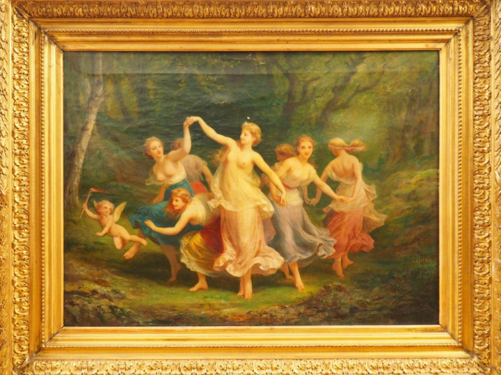 Henry PICOU.  "La ronde des muses" Huile sur toile, signée en bas à dr