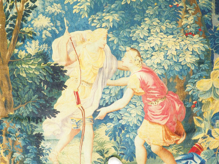 Fragment de tapisserie XVIIème "Allégorie de Diane chasseresse". Dim. 