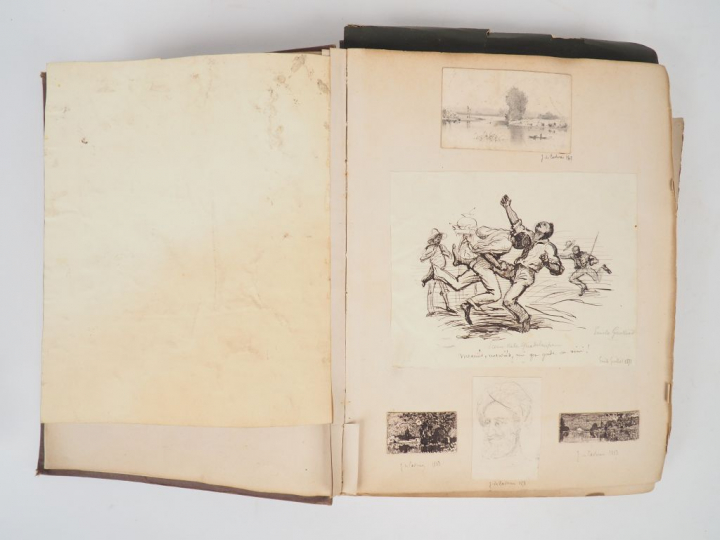 ALBUM D'AQUARELLES ET DE DESSINS ORIGINAUX, ca 1870-1880. Environ 200 
