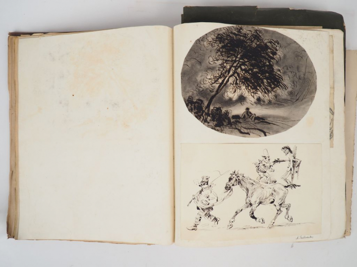 ALBUM D'AQUARELLES ET DE DESSINS ORIGINAUX, ca 1870-1880. Environ 200 