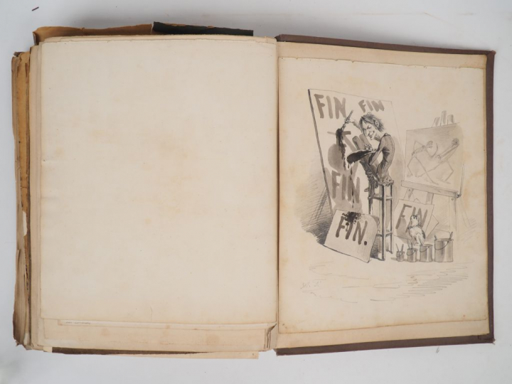 ALBUM D'AQUARELLES ET DE DESSINS ORIGINAUX, ca 1870-1880. Environ 200 