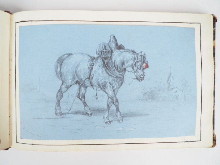 CARNET DE DESSINS. Milieu du XIXème. Album in-8 à l'italienne, reliure