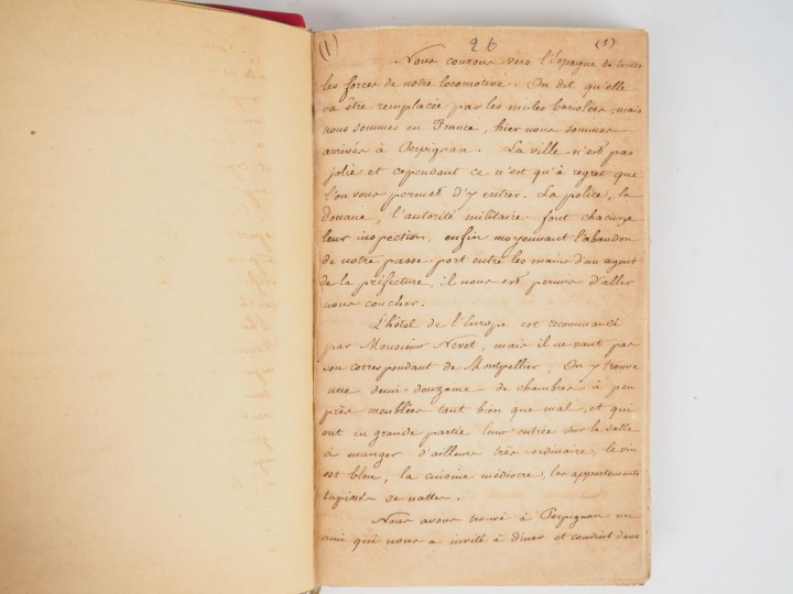 MANUSCRIT. Voyage en Espagne. in-12, 310 pp. Reliure 1/2 basane rouge,