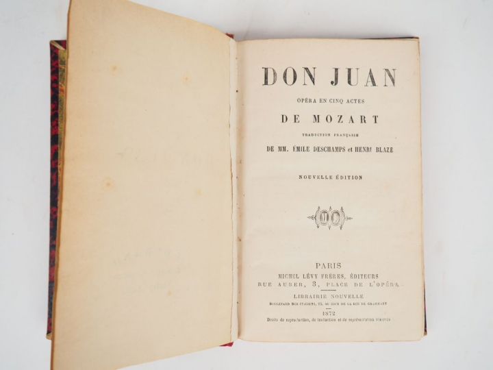 MOZART. Don Juan. Opera en cinq actes. Trad. Française par Emile Desch