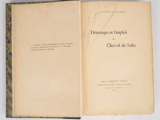 Vente aux enchères SAINT-PHALLE (Lieutenant de). Dressage et Emploi du cheval de selle. P