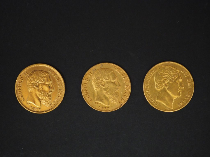1 pièce de 20 francs or Léopold I (1865) 2 pièces de 20 francs or Léop