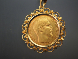 Vente aux enchères Pendentif Napoléon III en or, pièce de 20 francs montée. Poids : 8,50