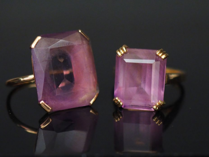 Deux bagues en or et améthystes. Poids : 11,24 g