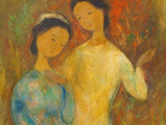 VU CAO DAM.  "Jeunes femmes" Huile sur panneau, signée en bas à droite