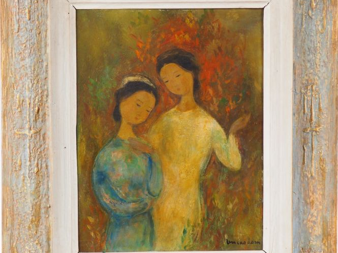 VU CAO DAM.  "Jeunes femmes" Huile sur panneau, signée en bas à droite