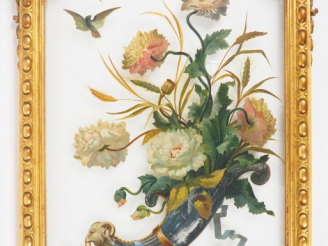 Vente aux enchères Signé A. GUIMARD. "Corne d'abondance" Peinture sur verre XIXème. Signé