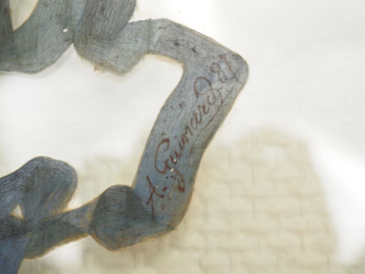 Signé A. GUIMARD. "Corne d'abondance" Peinture sur verre XIXème. Signé