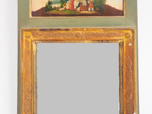 Petit trumeau Directoire en bois peint polychrome. Orné d'une peinture