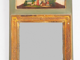 Vente aux enchères Petit trumeau Directoire en bois peint polychrome. Orné d'une peinture