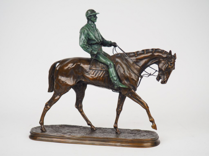 PIERRE JULES MENE (d'après). "Le Jockey". Sculpture en bronze à patine