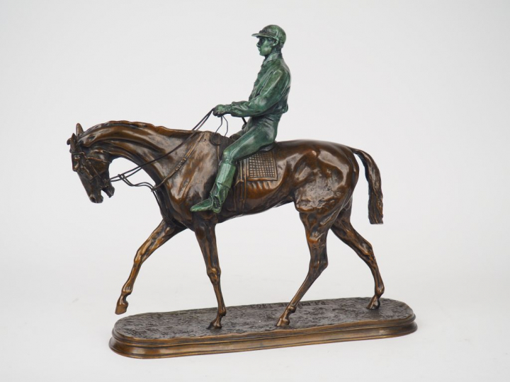 PIERRE JULES MENE (d'après). "Le Jockey". Sculpture en bronze à patine