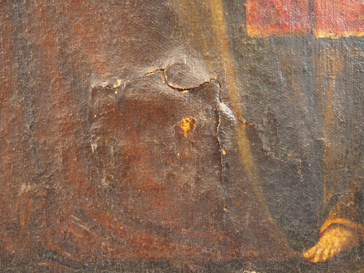 Ecole espagnole XVIIème. "Sainte entourée d'anges".  Huile sur toile. 