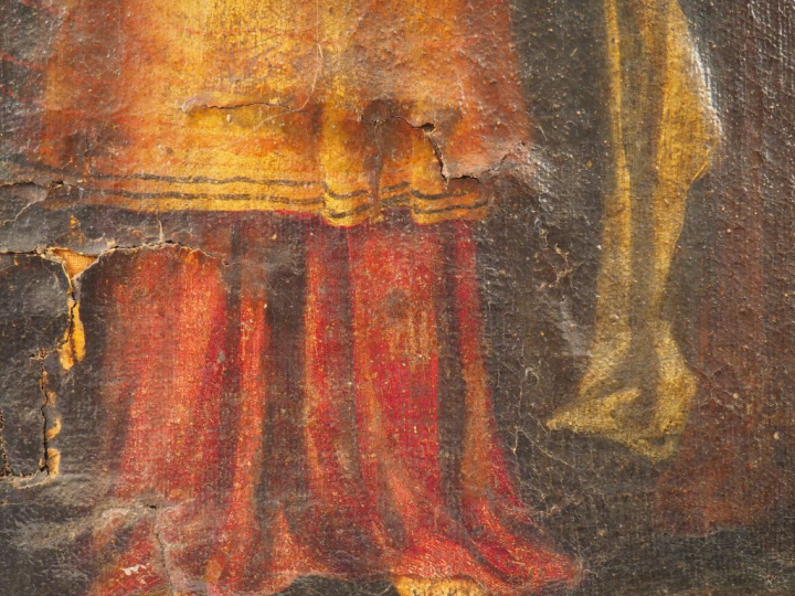 Ecole espagnole XVIIème. "Sainte entourée d'anges".  Huile sur toile. 