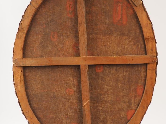 Ecole française XIXème. "Bouquet de fleur en médaillon". Huile sur toi