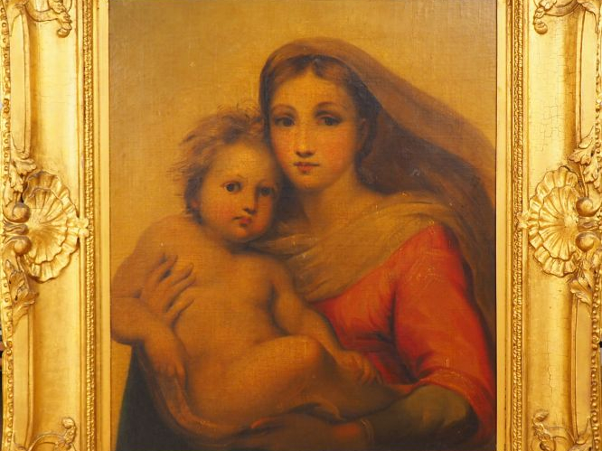 Ecole française début XIXème. "Vierge à l'enfant" Huile sur toile. Bea