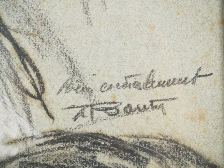 Ecole française début Xxème. "Jeune mère et son enfant". Dessin. Signé