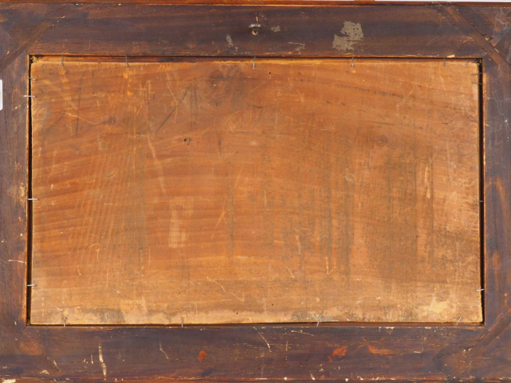 Ecole française XIXème. "Marine". Huile sur panneau. Signée en bas à d