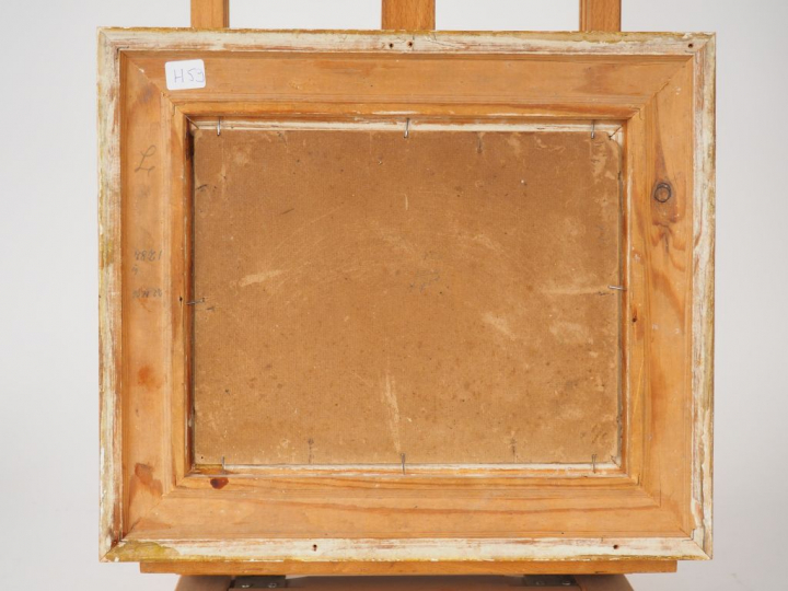 Ecole française début Xxème. "Bateaux dans le port". Huile sur isorel.