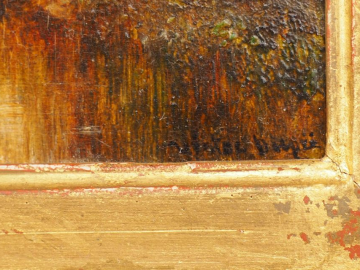 VICTOR DUPRE. "Berger et son troupeau" Huile sur panneau. Signée en ba