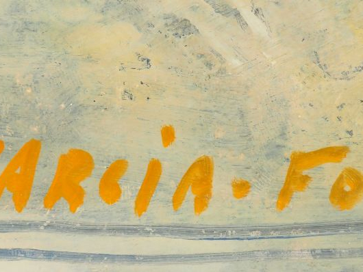 GARCIA-FONS. "Dalhias au pot bleu". Huile sur toile. Signée en bas à g