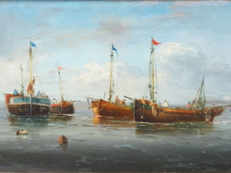 Vente aux enchères GILBERT. "Marine". Huile sur panneau. Signée en bas à droite. Dim : 17