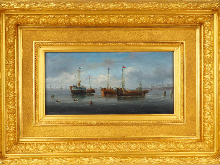 GILBERT. "Marine". Huile sur panneau. Signée en bas à droite. Dim : 17