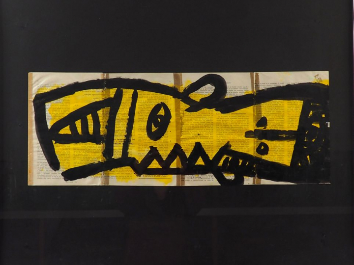 JORDA. "composition sur journal". Technique mixte. Signé sur le papier